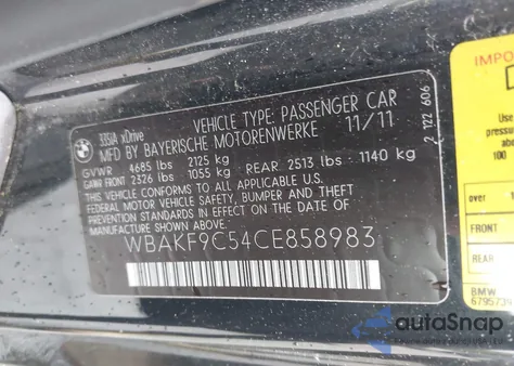 2012 BMW 335I xDrive z USA, uszkodzony, nr VIN WBAKF9C54CE858983